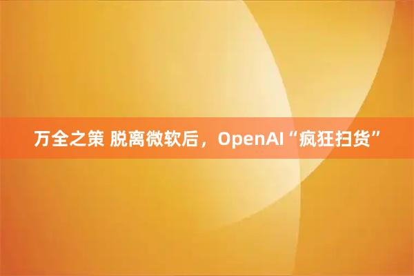 万全之策 脱离微软后，OpenAI“疯狂扫货”